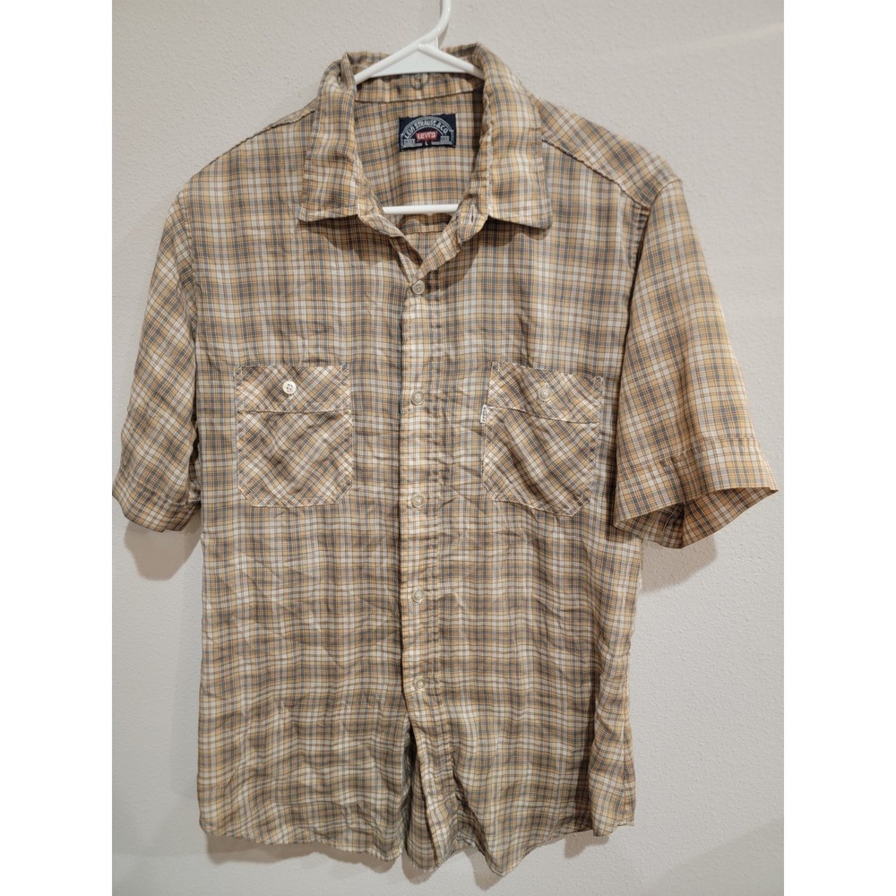 Levis Mens Vintage Shirt Brown Plaid Button Up Thin Fabric Size L